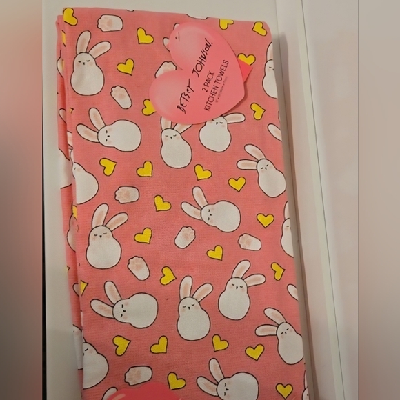 Betsey Johnson Other - Betsey Johnson Pink Bunny and Heart Kitchen Towels Set Of 2 Nwt 18x28